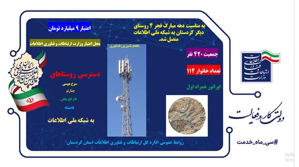 به مناسبت دهه مبارک فجر 4 روستای دیگر کردستان به شبکه ملی اطلاعات متصل شد